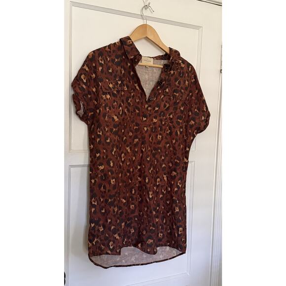 Sezane Dresses & Skirts - Sezane Will Linen Mini Dress Brown Leopard Print Sz Fr 36 US 4 XS Small